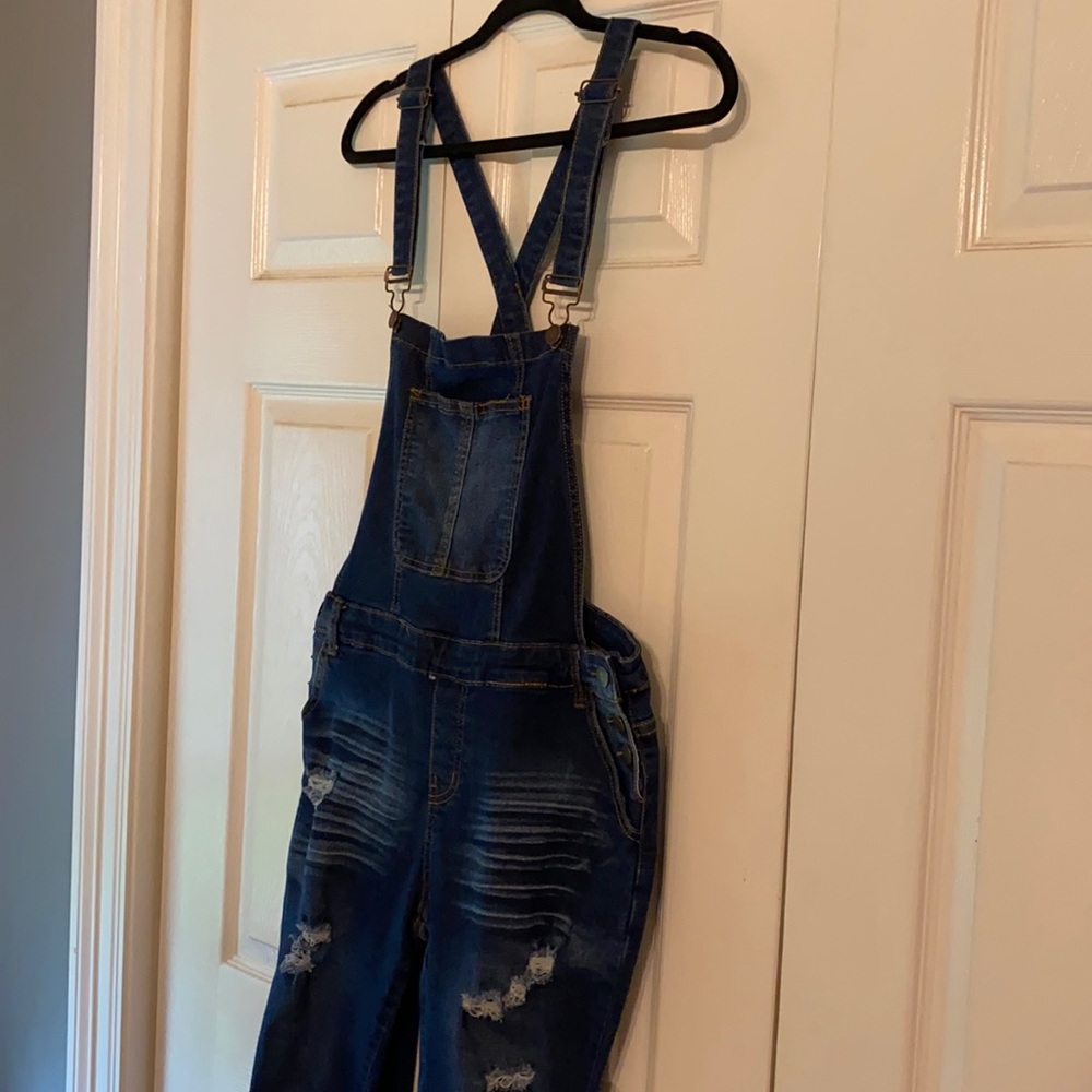 Distressed Denim Overalls